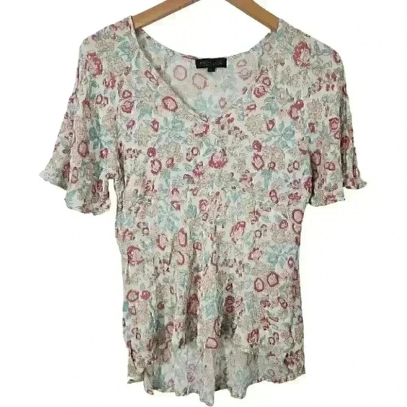 Rachel Zoe Viscose Vneck Floral High Low Short Sleeve Women's  Blouse S - Picture 1 of 9